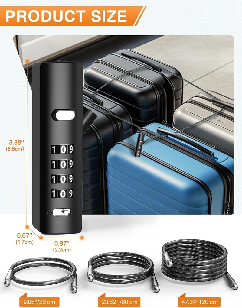 I-EASYDWW 4-Digit Combination Cable Lock with 3 Steel Cables (9"/24"/47") - Secure Reset Only with Current Code - for Bike, Luggage, Gate, Shed, Cabinet - Gun-Grey, 2 Pack - Image 3